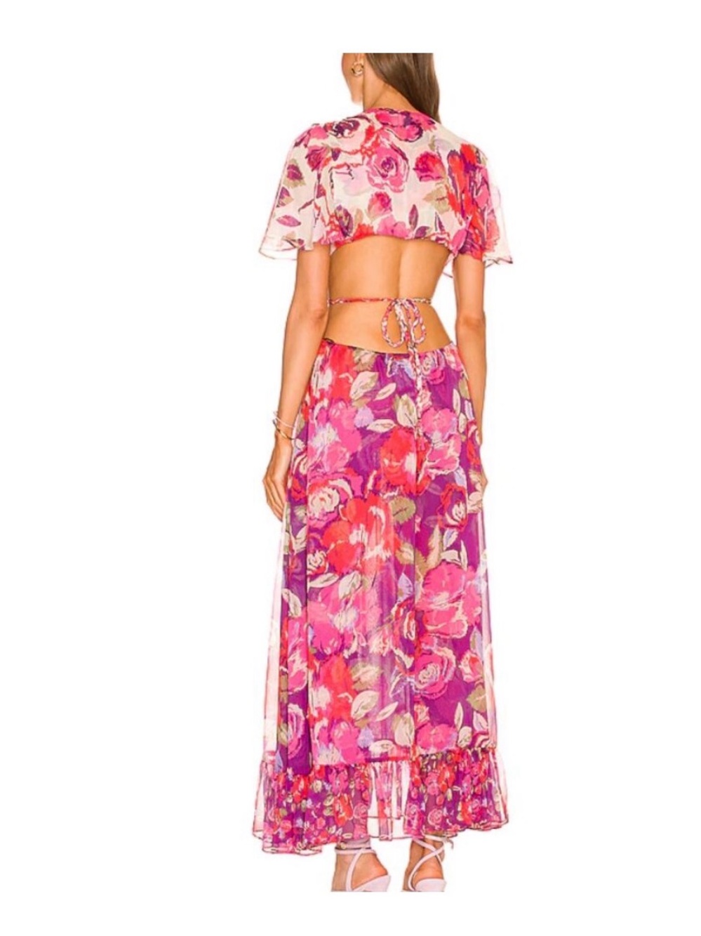 Floral Open-Back Maxi Dress in Pink & Fuchsia